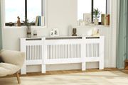 Radiator cover, slatted design, adjustable length 125-201 cm, MDF, White
