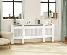 Radiator cover, slatted design, adjustable length 125-201 cm, MDF, White