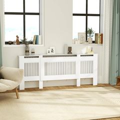 Radiator cover, slatted design, adjustable length 125-201 cm, MDF, White