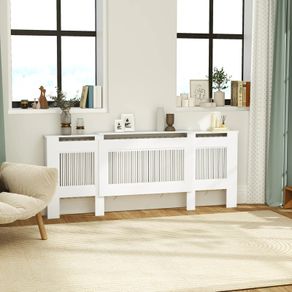 Radiator cover, slatted design, adjustable length 125-201 cm, MDF, White