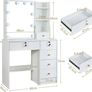 Large Dressing Table with Hollywood Mirror and LED Lighting Set, 6 Drawers, 3 Storage Cabinets, Includes Chair, for Bedroom and Vanity Room (Wooden Handles) Image 5