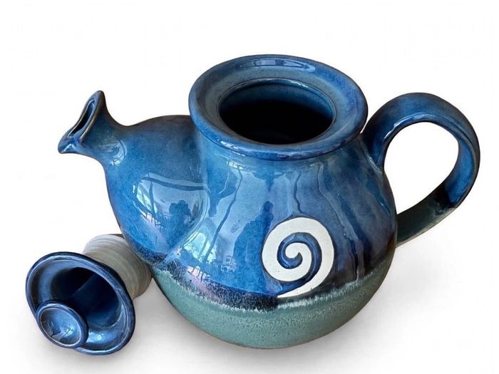 Irish Studio Pottery Teapot - Blue Green Glaze with Celtic Spiral Jack O'Patsy