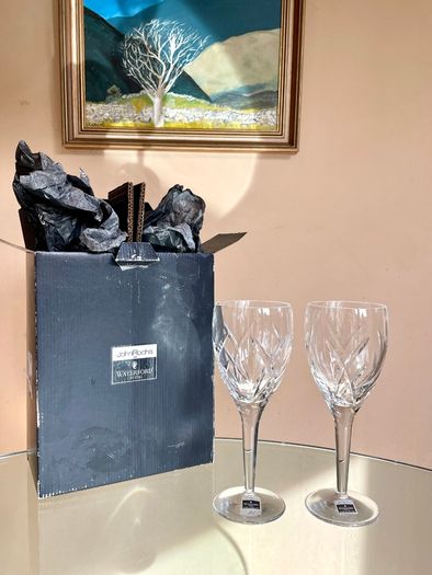 Pair of John Rocha at Waterford Crystal wine glasses - new