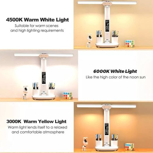 FREE P&P LED USB Charging Touch Control Table Lamps 3 Colors 5 Brightness Eye-Caring Reading Light Bedside Phone Holder 3 in 1 LCD Calendar Temperature Alarm