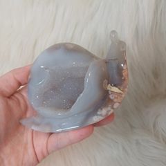 Druzy flower agate large snail carving