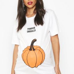 Funny halloween maternity white t-shirt with pumpkin picture