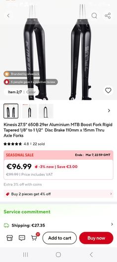 rigid aluminium fork , boost 15mmx110