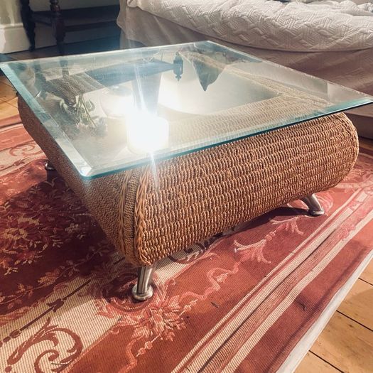 Coffee table with glass top and two matching occasional tables