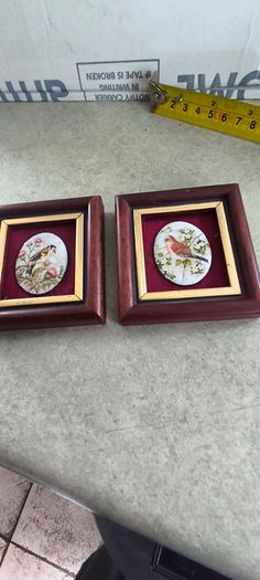 RARE Vintage Ceramic Bird Pair - Framed on Velvet - Gallery Wall Art  mounted on velvet-lined backing within wood  small frames