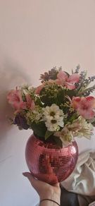 disco ball wedding floral arrangement