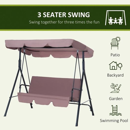 Outsunny 3-Person Porch Swing with Stand, Outdoor Swing for Patio Porch with Adjustable Tilt Canopy & Comfortable Swing Bench-Style Seat, Steel Frame (FREE POSTAGE)