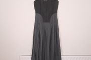 Zara Charcoal Dark Grey Pleated Corset-Style Strap Midi Dress Size L