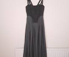 Zara Charcoal Dark Grey Pleated Corset-Style Strap Midi Dress Size L