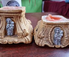 Vintage religious virgin and child candleholders