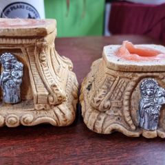 Vintage religious virgin and child candleholders