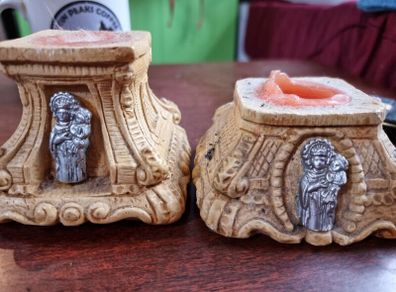 Vintage religious virgin and child candleholders
