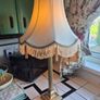 Tall lamp Vintage Gold metal Neoclassical  column lamp with silk called fringed tassled shade Image 7