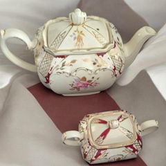 Antique Porcelain Sadler England Cube Teapot Set Pattern 2398 Circa 1930