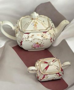 Antique Porcelain Sadler England Cube Teapot Set Pattern 2398 Circa 1930