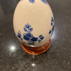 French themed Elesva hand painted porcelain egg on stand