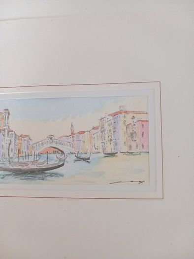 Signed Watercolour On Card of Venice