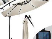 Aluminium LED Solar Cantilever Parasol, Diameter 300 cm, Sun Umbrella with Crank and On/Off Switch, Garden Parasol with UV Protection, Sun Shade with Stand, Market Umbrella, Waterproof