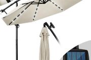 Aluminium LED Solar Cantilever Parasol, Diameter 300 cm, Sun Umbrella with Crank and On/Off Switch, Garden Parasol with UV Protection, Sun Shade with Stand, Market Umbrella, Waterproof