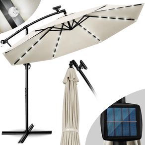 Aluminium LED Solar Cantilever Parasol, Diameter 300 cm, Sun Umbrella with Crank and On/Off Switch, Garden Parasol with UV Protection, Sun Shade with Stand, Market Umbrella, Waterproof