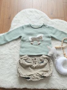 Baby boy set Spanish Bonnet a Pompon (!) 12 m