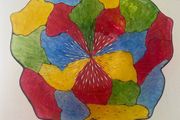 Colourful scalloped glass bowl