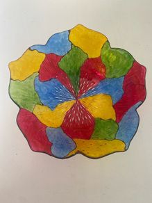 Colourful scalloped glass bowl
