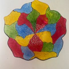 Colourful scalloped glass bowl