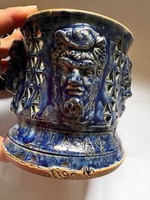 Rare Michael Kennedy Studio Pottery River of Ireland For-Faced Lidded Jar
