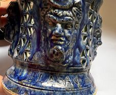 Rare Michael Kennedy Studio Pottery River of Ireland For-Faced Lidded Jar