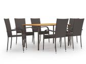 7 Piece Garden Dining Set Poly Rattan Brown