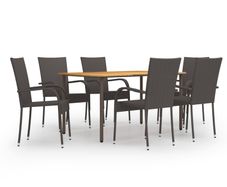 7 Piece Garden Dining Set Poly Rattan Brown