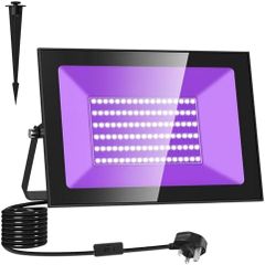 100W UV Black Light, Ultraviolet Floodlight Outdoor LED UV Light 385-400nm IP66 Waterproof Stage Light Decoration Lighting for Fluorescent Party, Disco, Halloween, Bar, Christmas, Aquarium