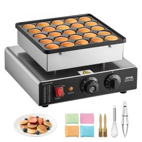 Mini Pancake Maker, 25PCS 43mm Diameter Dutch Muffin Waffle Baker, Non-stick Stainless Steel Poffertjes Grill, Commercial Electric Dorayaki Machine