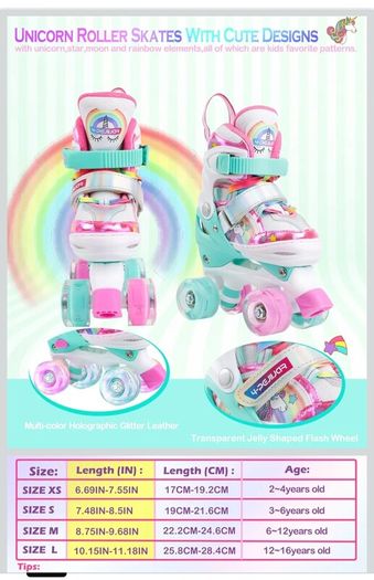 Kids Adjustable Unicorn Roller Skates (Light-Up Wheels) - Size S (UK 6C-9C)