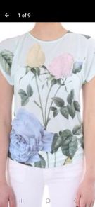 Rare Ted Baker - Mint Green Floral Tshirt - Size 2 UK 10 - RRP 70