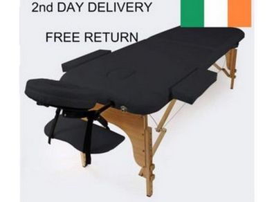 2-Zone Massage Table, Folding, with Arm Rest, Height-Adjustable, Black