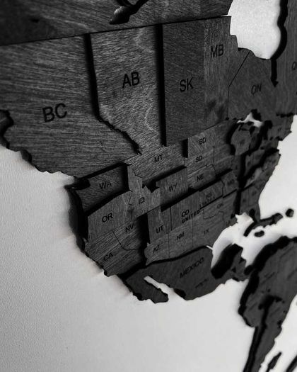 3D Classic Wooden World Map with Country Borders Country Names Capital Names US and Canada Borders and Names 3D Map Effect