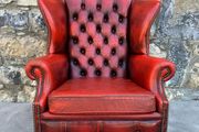 Vintage Oxblood Chesterfield Style Leather Wingback Armchair.