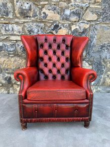 Vintage Oxblood Chesterfield Style Leather Wingback Armchair.