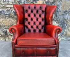 Vintage Oxblood Chesterfield Style Leather Wingback Armchair.