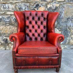 Vintage Oxblood Chesterfield Style Leather Wingback Armchair.
