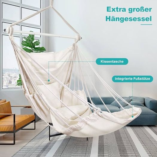 NEW SALE | Hammock Chair Hanging Swing 2 Seat Cushions Included,Strong Webbing Straps and Hooks for Easy Hanging Soft Cotton Weave Hanging Chair Side Pocket Large Tassel Chair Set Comfort Indoor Outdoor