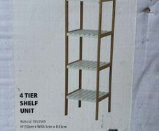 shelf unit. This is a neat open shelf unit suitable for a bathroom or kitchen. It is brand new. I haven't even opened the box.