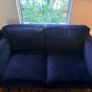 Two seater couch in navy velvet for sale Image 5