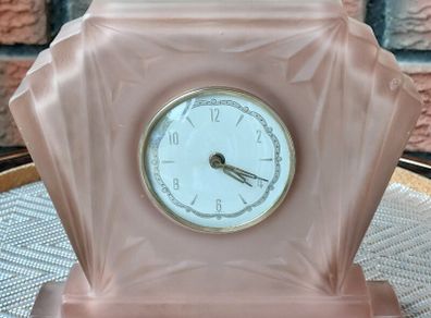 Bagley Art Deco Frosted Pink Clock
